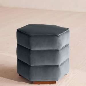 Gray Blue Velvet Lyla Ottoman