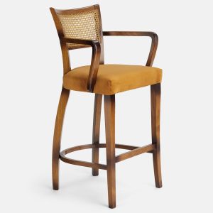 Molina Velvet Barstool with Cane Again in Mustard